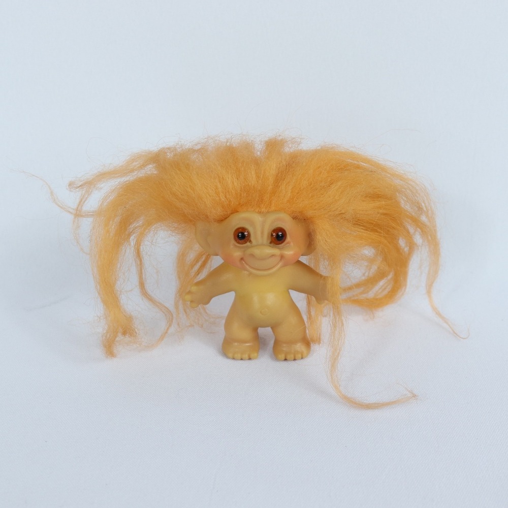 Vintage 1960s DAM Troll Long Orange Hair Amber‎ Eyes 3"